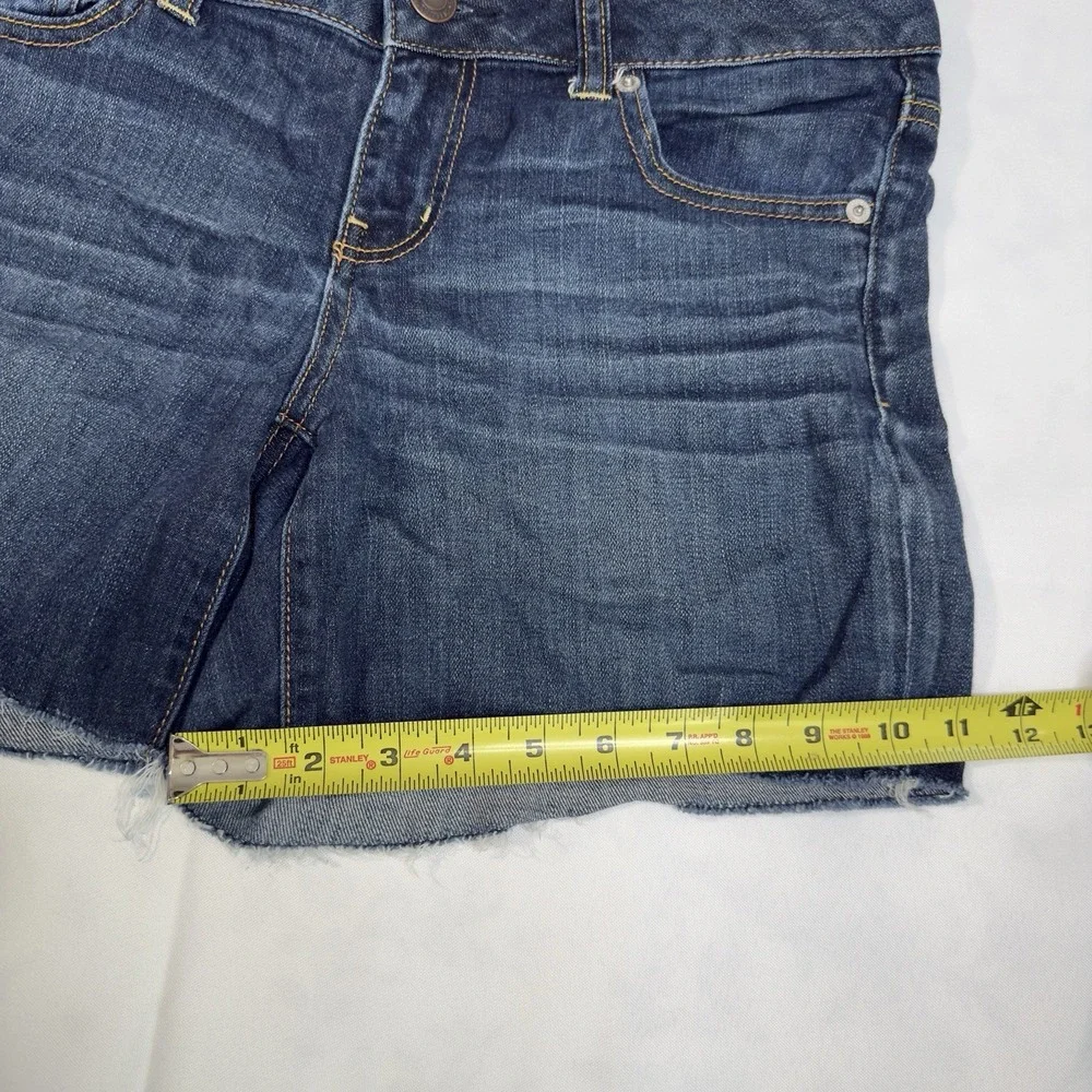 American Eagle Women 10 Stretch Midi Shorts Denim Raw Hem‎ Stretch Dark Wash Low